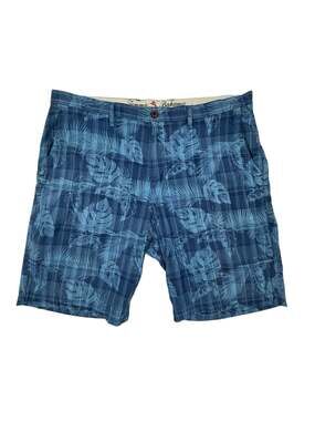Tommy Bahama Men's Size 38 Blue Tropical Leaf Floral Plaid Cotton Shorts